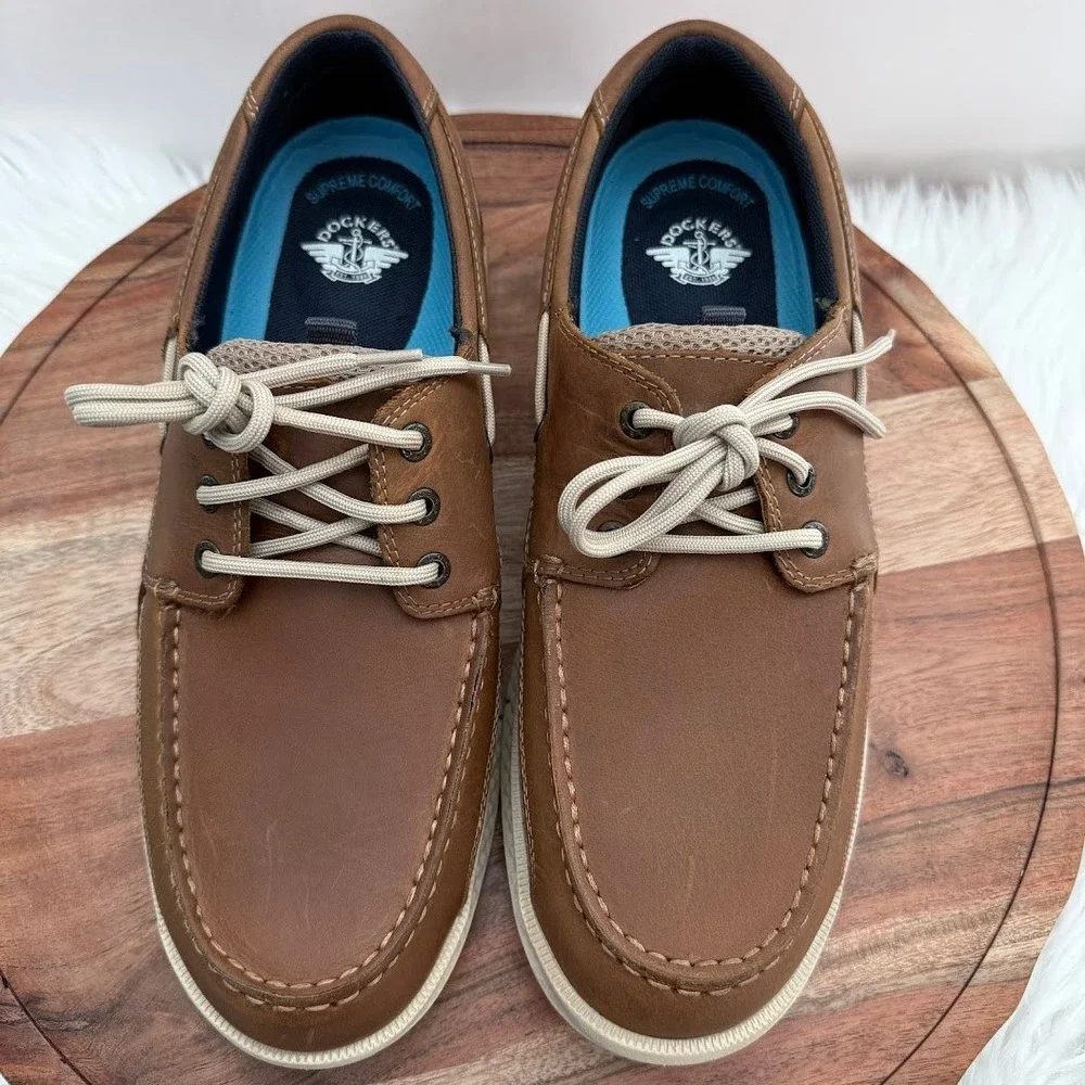 Dockers Mens Boat Shoes Tan Brown Leather Laced Comfort‎ Size 11.5 M 90-35262